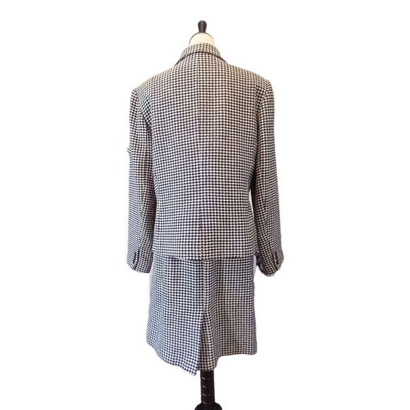 Wool Tweed Midi Skirt Suit Black and White Herringbone Check 12/14 - Picture 5 of 7